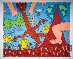 Keith Haring – Michael Stewart – USA for Africa, 1985 Collection Lindemann, Miami Beach Acrylique et huile sur toile – 295 x 367 cm © Keith Haring Foundation 