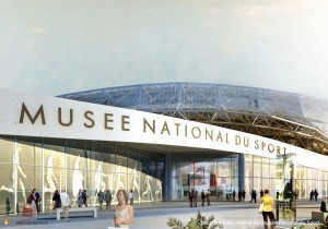 Entrée 3D Musée National du Sport © Wilmotte & Associés « Du dehors, on peut admirer la structure en bois qui forme comme une gigantesque résille soutenant le toit, l’objectif est de rendre l’enceinte aussi vivante que l’on soit à l’intérieur ou à l’extérieur ? » dixit Jean-Michel Wilmotte, architecte.  